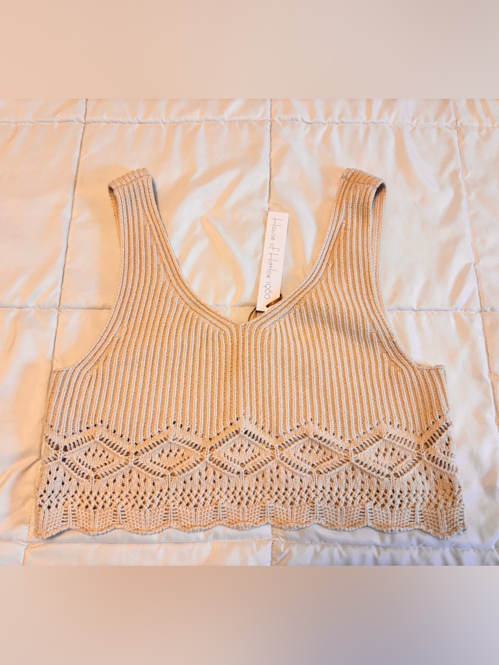 House of Harlow Beige Crochet Cropped Tank